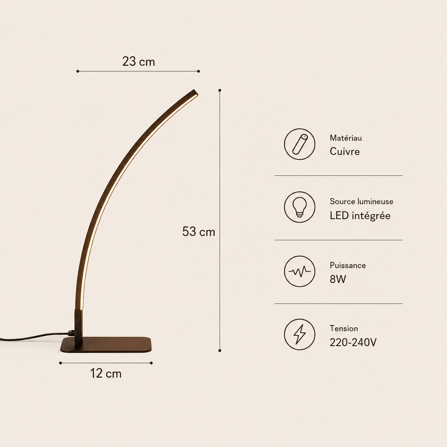 Lampe de Table Arche Aluminium Blanc Minimaliste Design - Chambre Bureau Salon — Arceau