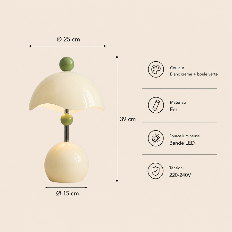 Lampe de Table Sphère Métal Blanc et Rouge Art Déco - Chambre Bureau Salon — Oxys