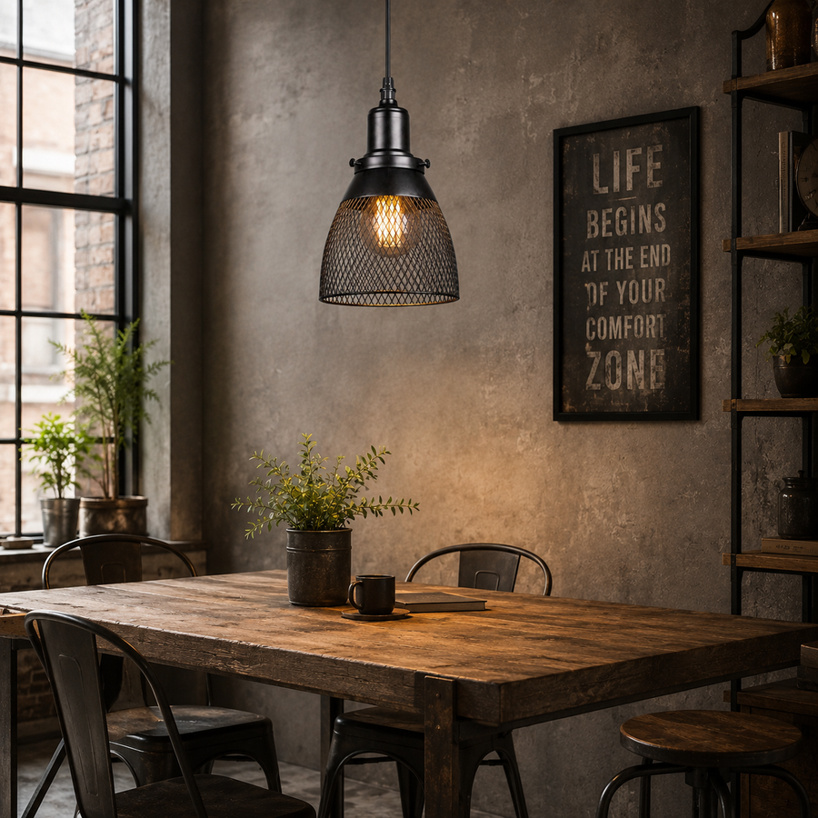 Suspension Cage Métal Noir Industriel Vintage - Cuisine Salon Bureau — Treillis