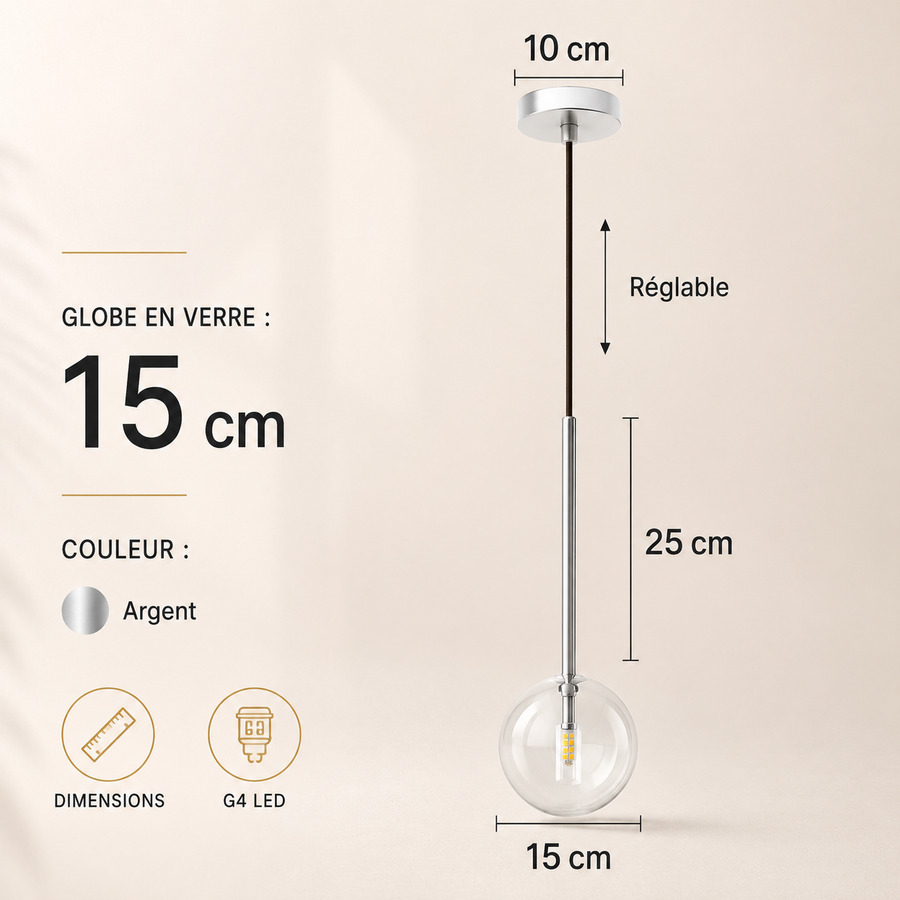 Suspension Sphère Verre Transparent et Laiton Minimaliste Design Boule - Cuisine Salon Salle à Manger — Acrux