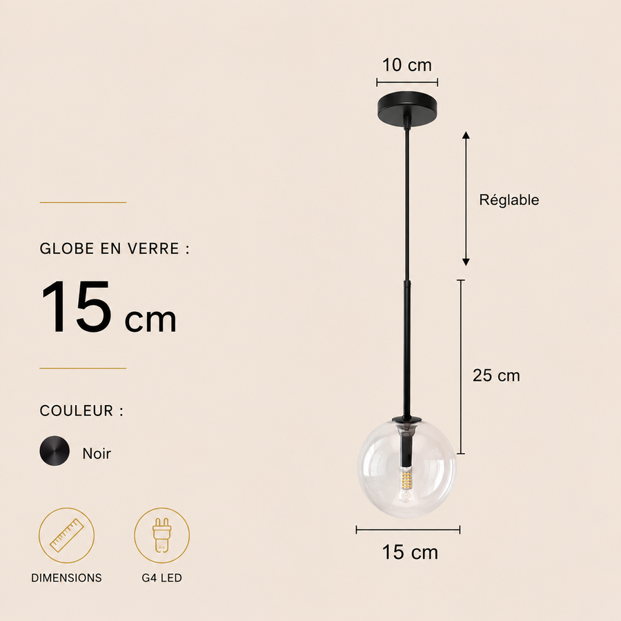 Suspension Sphère Verre Transparent et Laiton Minimaliste Design Boule - Cuisine Salon Salle à Manger — Acrux