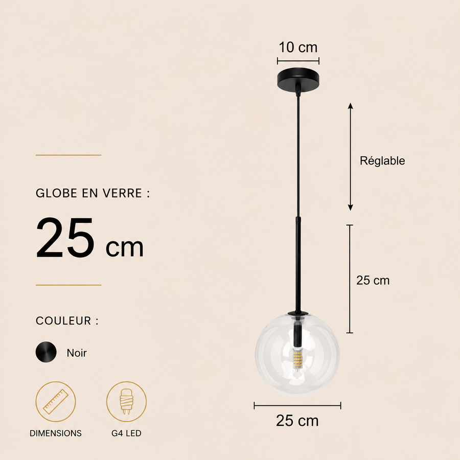 Suspension Sphère Verre Transparent et Laiton Minimaliste Design Boule - Cuisine Salon Salle à Manger — Acrux