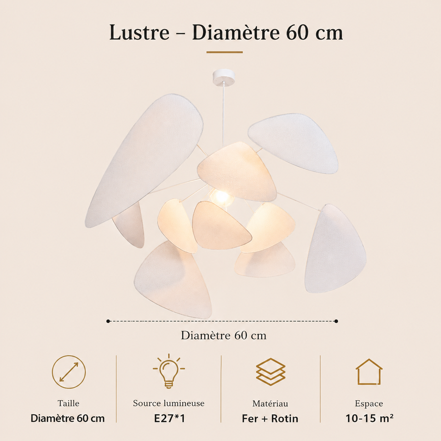 Lustre Suspension Pétales Rotin Naturel Contemporain Design - Salon Salle à Manger — Orika
