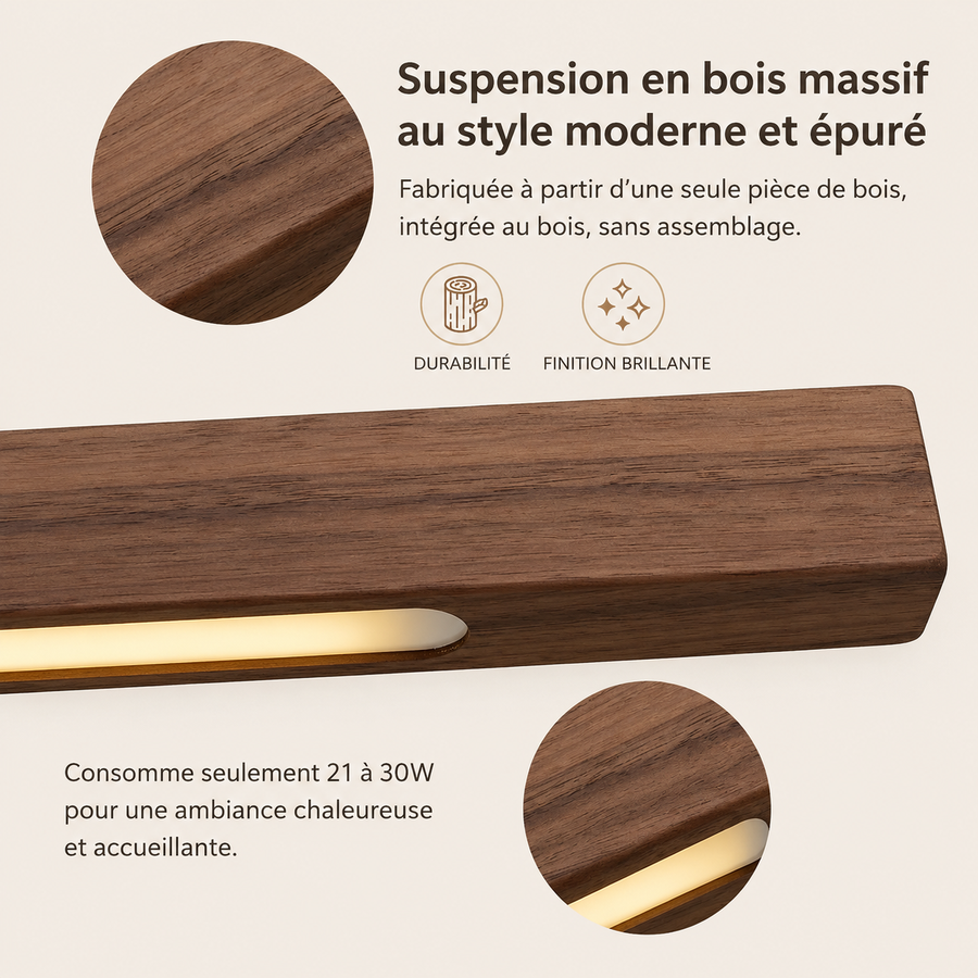 Suspension Barre Bois Naturel Minimaliste Design - Cuisine Chambre Salon — Linéo