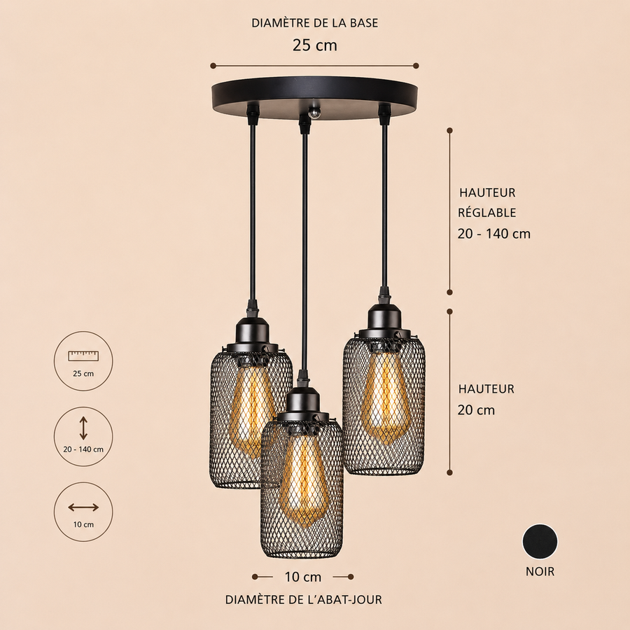 Suspension Cylindre Acier Noir Mat Industriel - Chambre Salon Cuisine — Vivo
