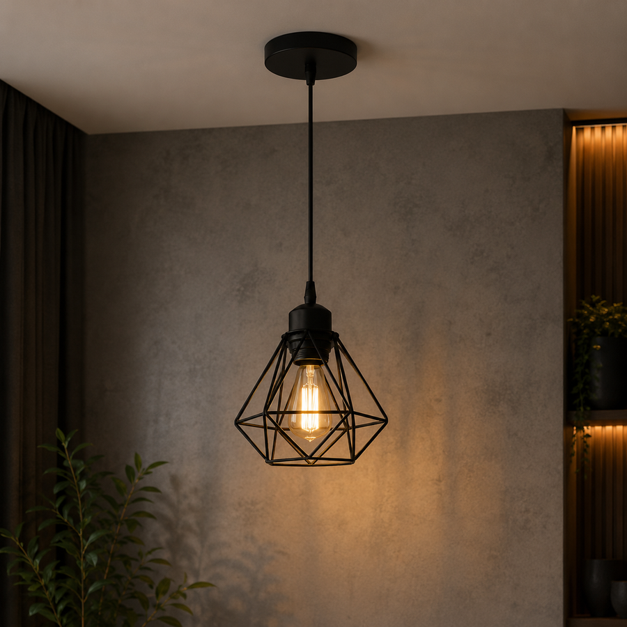 Suspension Abat-Jour Acier Noir et Laiton Industriel - Cuisine Salon Bureau — Puro