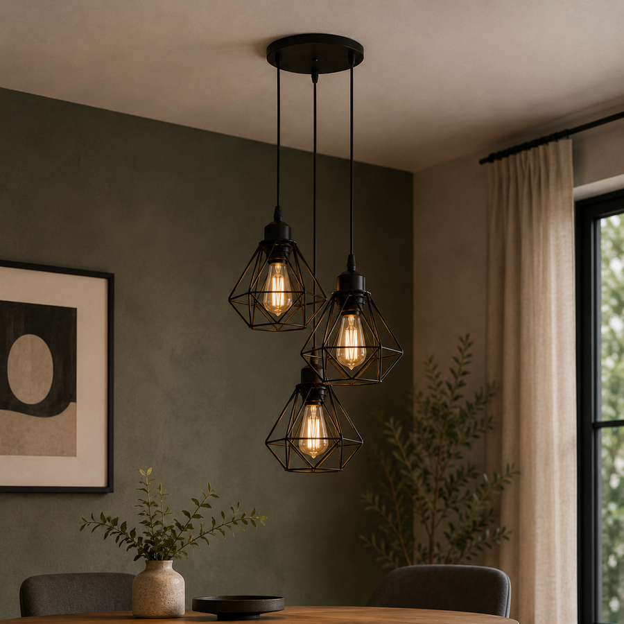 Suspension Abat-Jour Acier Noir et Laiton Industriel - Cuisine Salon Bureau — Puro