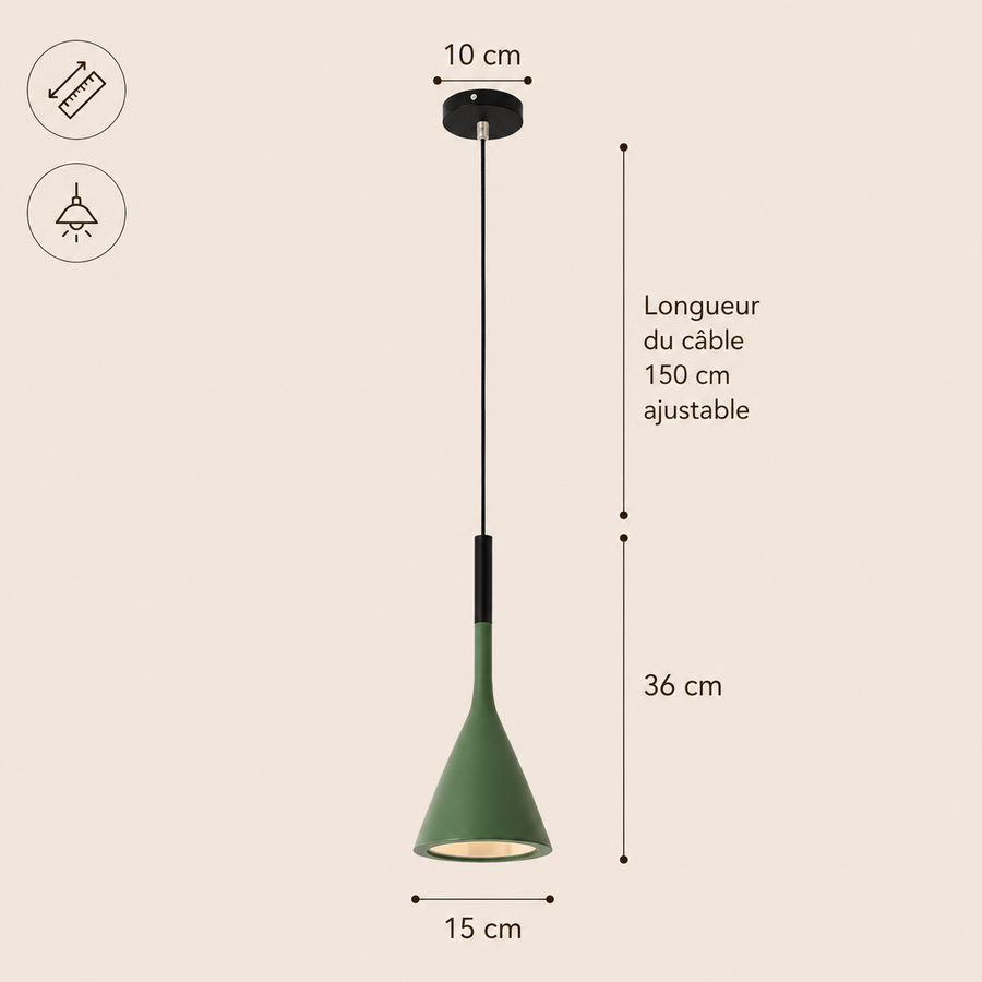 Suspension Cône Métal Noir Mat Minimaliste Design - Cuisine Salon Bureau — Effilé