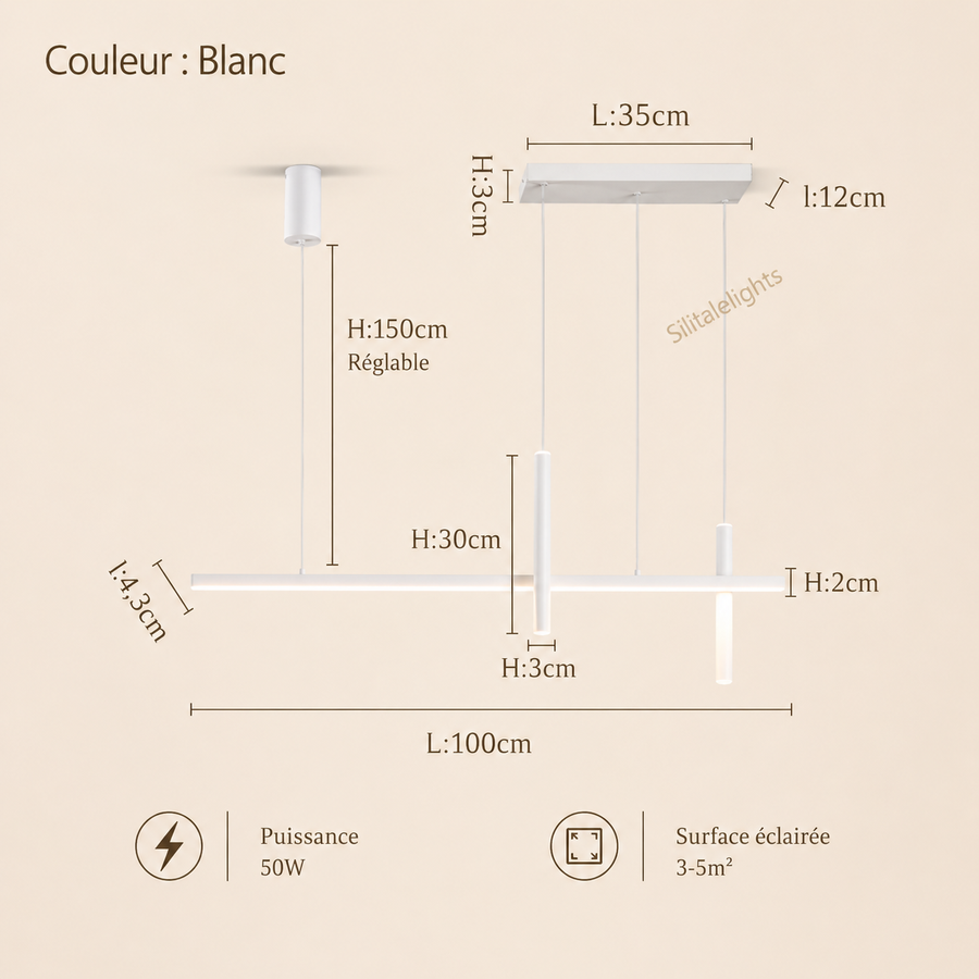 Suspension Linéaire Métal Noir Mat Minimaliste Design - Chambre Salon Cuisine — Traverse