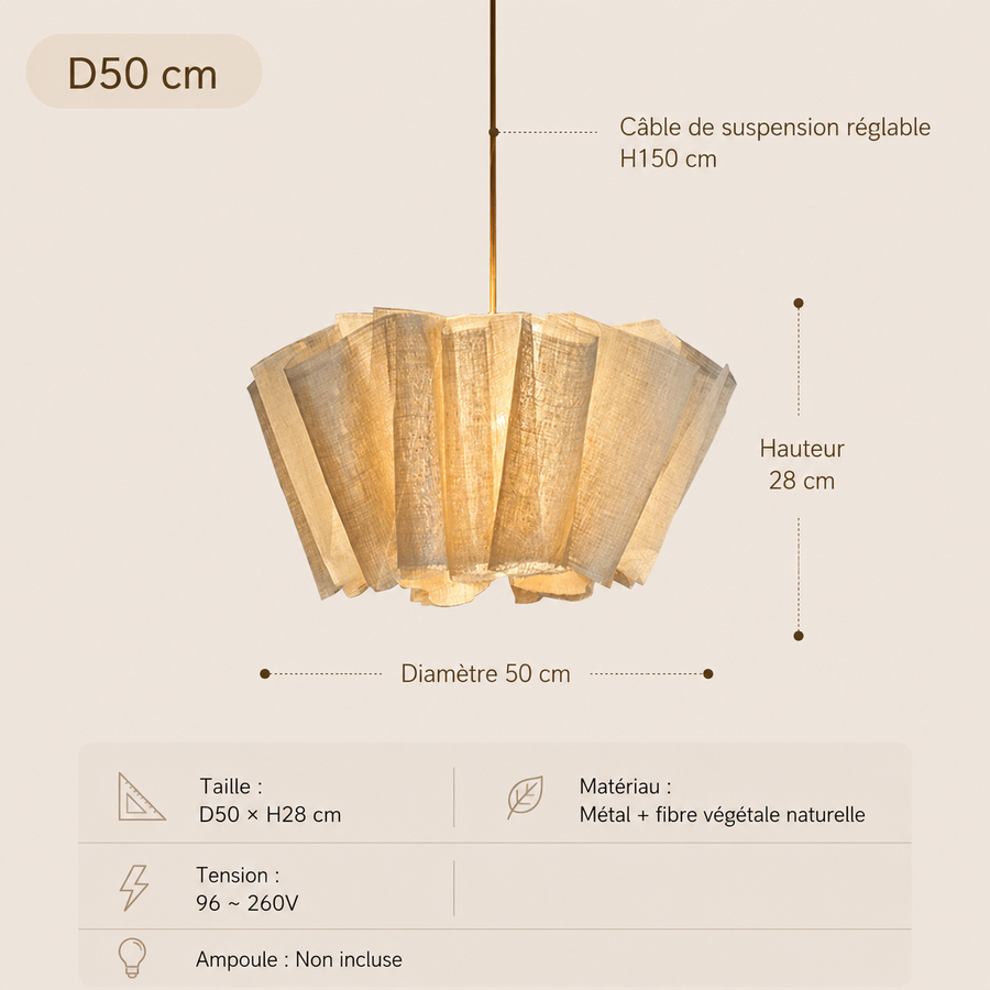 Suspension Pétales Tissu Lin Beige Wabi-Sabi Design - Chambre Salon Cuisine — Corymbe