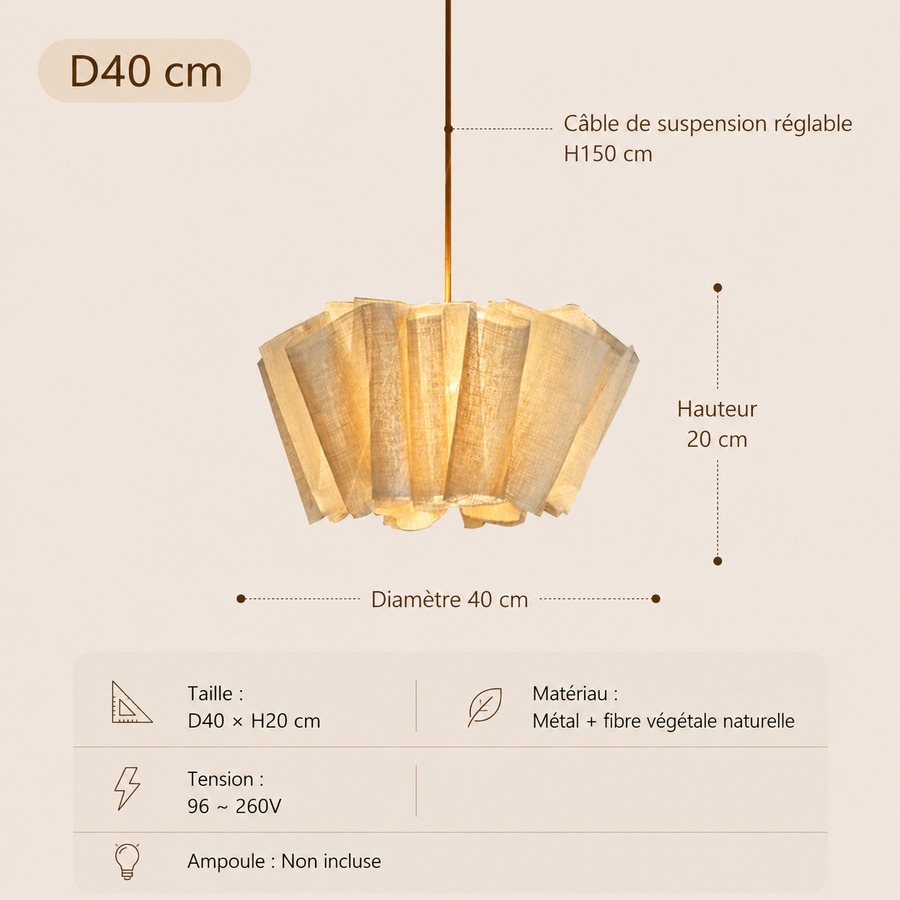 Suspension Pétales Tissu Lin Beige Wabi-Sabi Design - Chambre Salon Cuisine — Corymbe