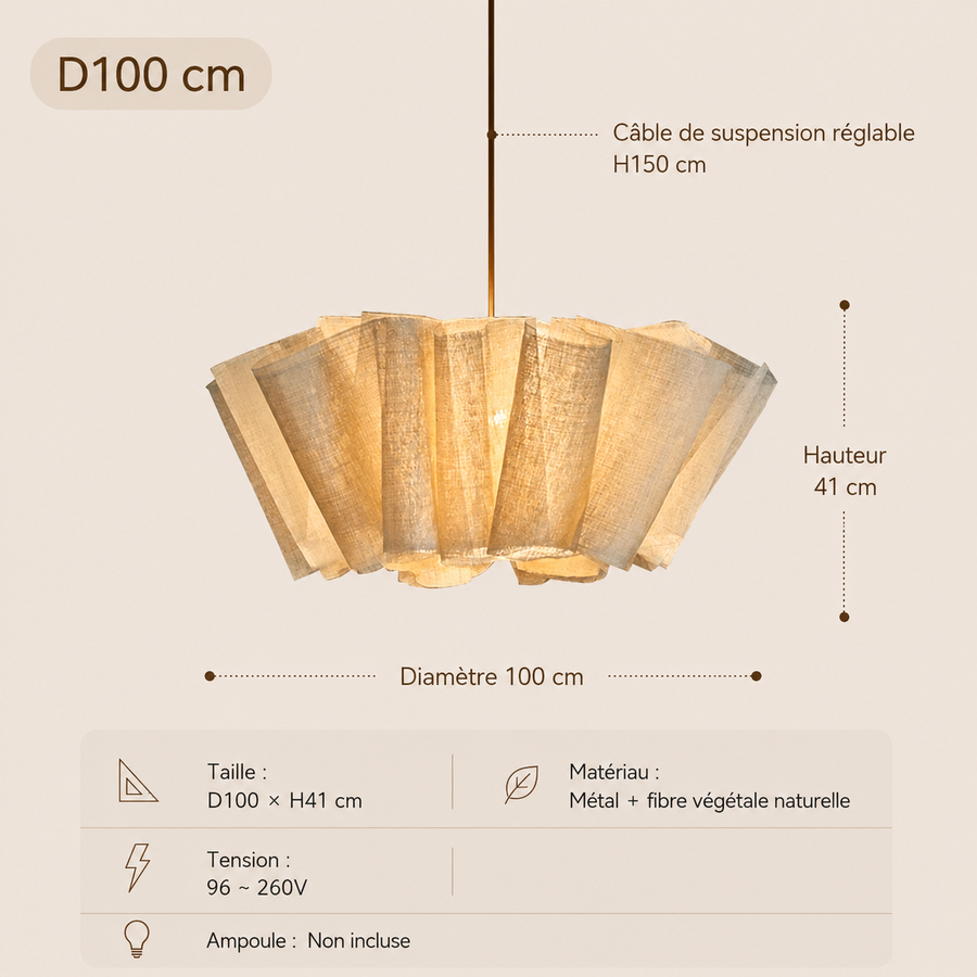 Suspension Pétales Tissu Lin Beige Wabi-Sabi Design - Chambre Salon Cuisine — Corymbe