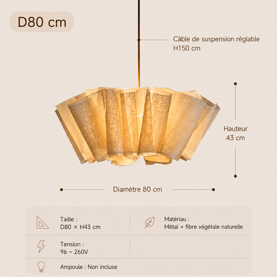 Suspension Pétales Tissu Lin Beige Wabi-Sabi Design - Chambre Salon Cuisine — Corymbe