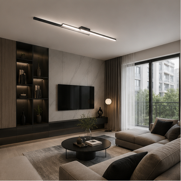 Plafonnier Linéaire LED Métal Noir Mat - Salon Cuisine Chambre — Strato