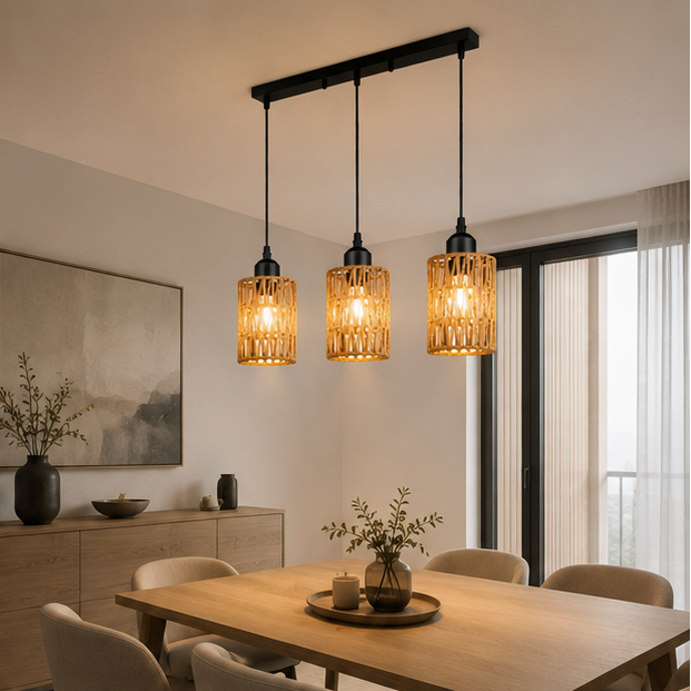 Suspension Rotin Tressé Naturel Cylindre Bohème - Cuisine Chambre Salon — Sono