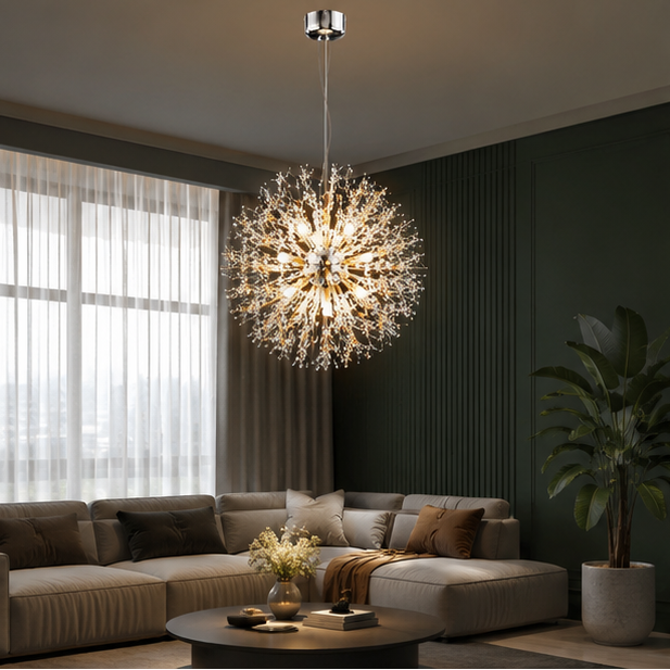 Lustre Suspension Sphère Cristal Étincelant et Métal Doré - Salon Salle à Manger — Novus
