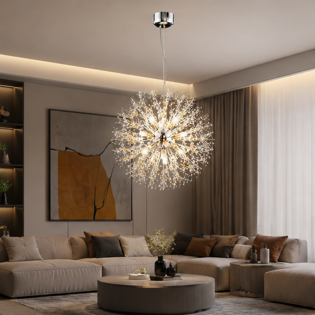 Lustre Suspension Sphère Cristal Étincelant et Métal Doré - Salon Salle à Manger — Novus