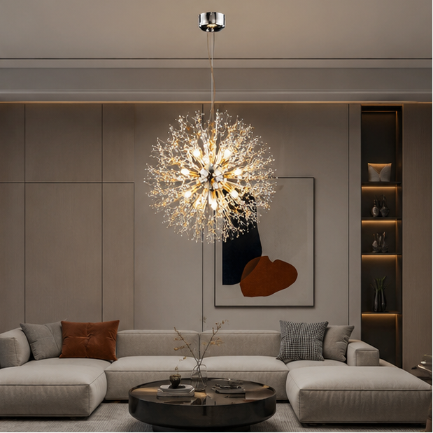 Lustre Suspension Sphère Cristal Étincelant et Métal Doré - Salon Salle à Manger — Novus
