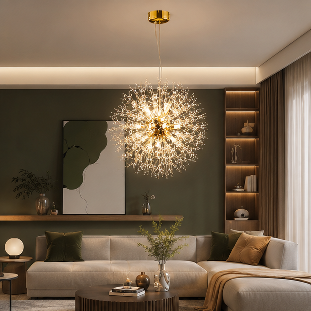 Lustre Suspension Sphère Cristal Étincelant et Métal Doré - Salon Salle à Manger — Novus