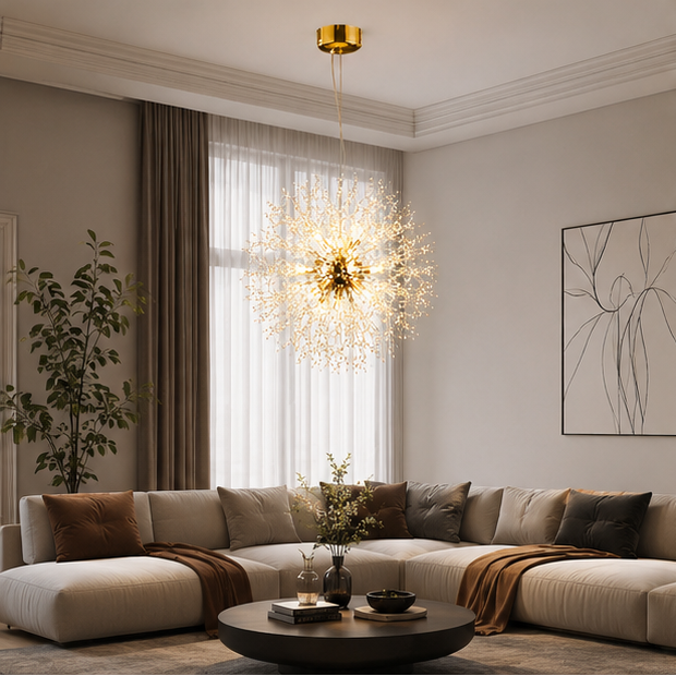 Lustre Suspension Sphère Cristal Étincelant et Métal Doré - Salon Salle à Manger — Novus