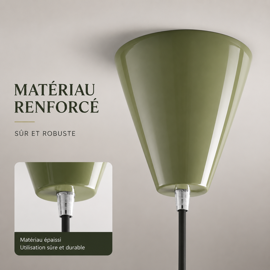 Suspension Disque Métal Vert Sauge et Bois Naturel - Cuisine Chambre Salon — Alcyone