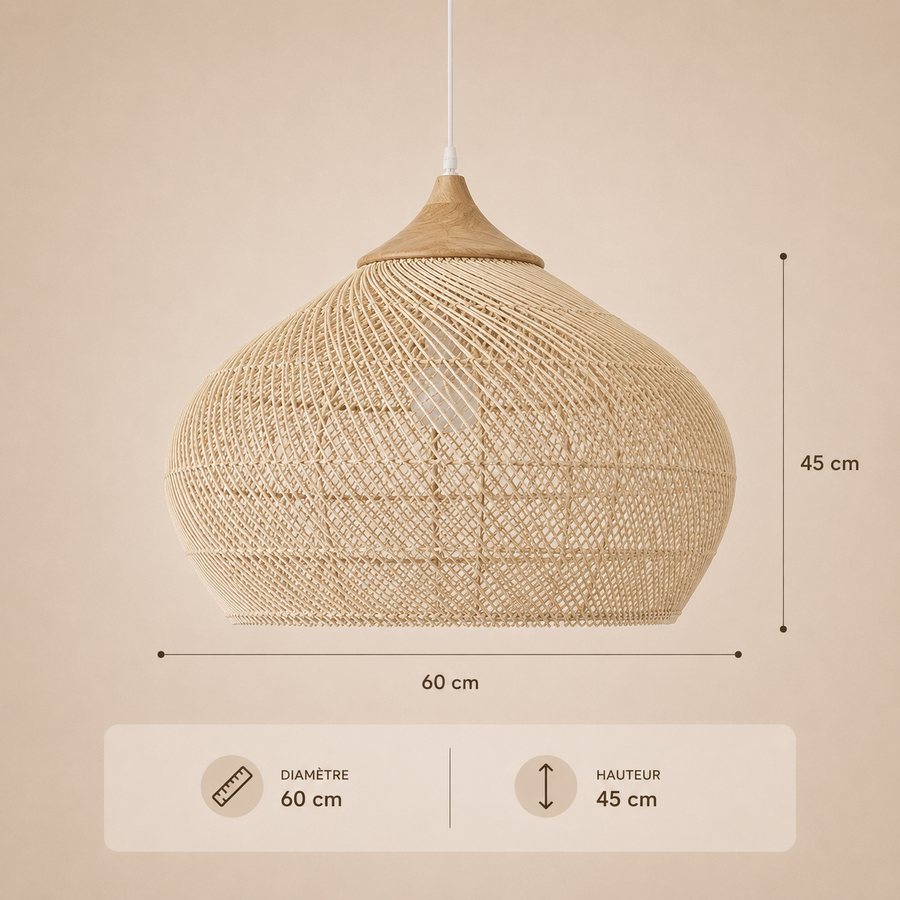 Suspension Lanterne Rotin Tressé Naturel Épuré Design - Cuisine Chambre Salon — Falot