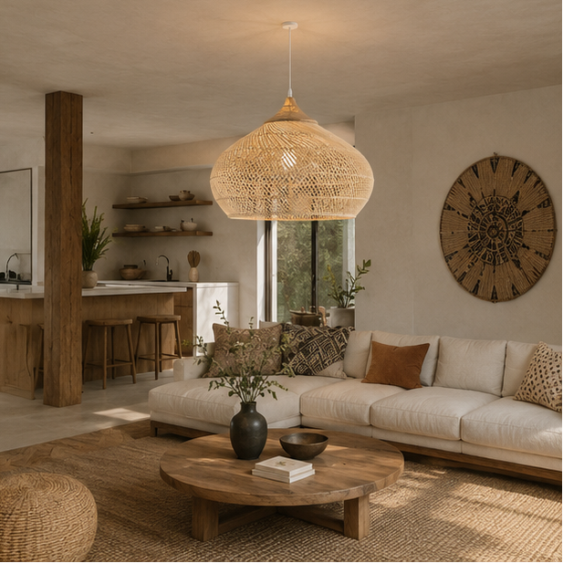 Suspension Lanterne Rotin Tressé Naturel Épuré Design - Cuisine Chambre Salon — Falot