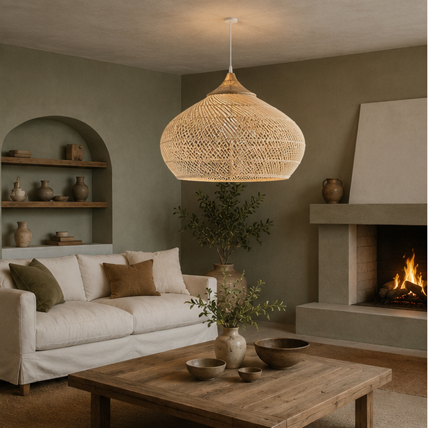 Suspension Lanterne Rotin Tressé Naturel Épuré Design - Cuisine Chambre Salon — Falot