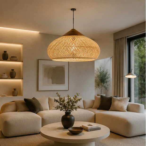 Suspension Lanterne Rotin Tressé Naturel Épuré Design - Cuisine Chambre Salon — Falot