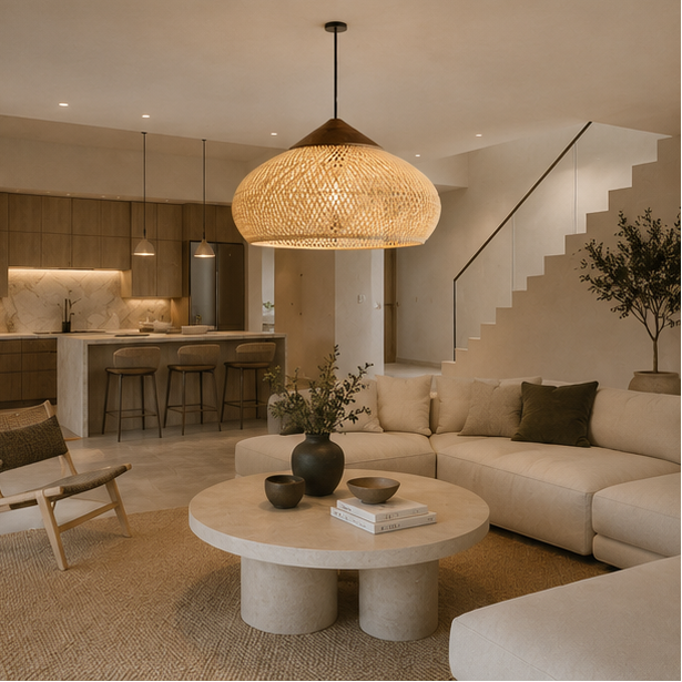 Suspension Lanterne Rotin Tressé Naturel Épuré Design - Cuisine Chambre Salon — Falot