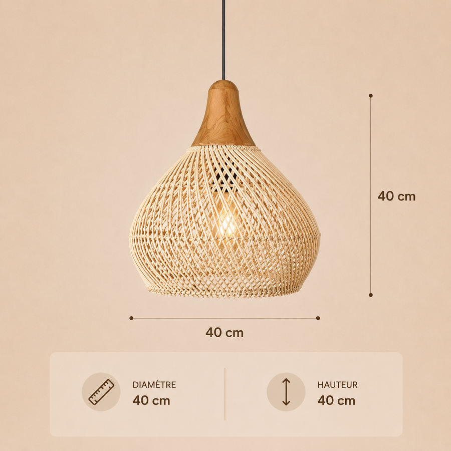 Suspension Goutte Rotin Noir et Bois Naturel - Cuisine Chambre Salon — Drops