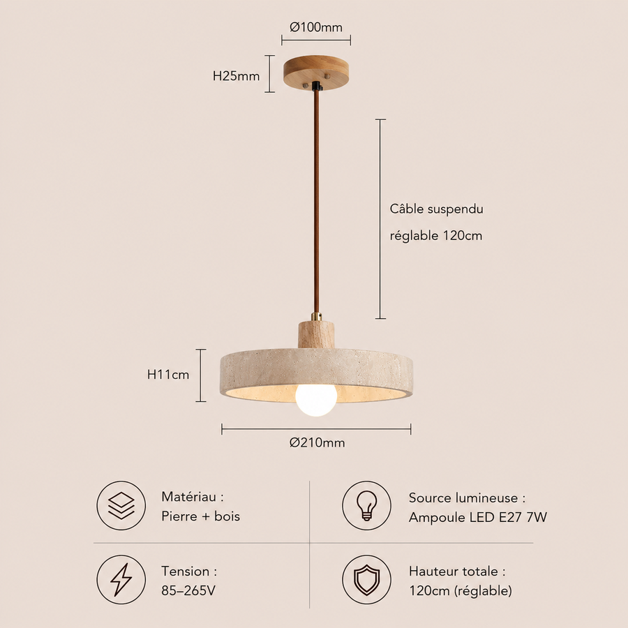 Suspension Cylindre Bois Clair et Béton Épuré Design - Chambre Salon Cuisine — Lumio