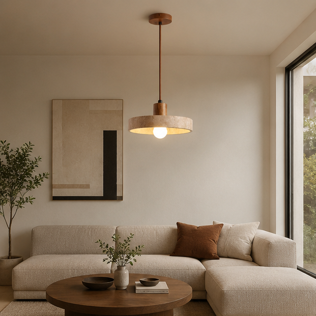 Suspension Cylindre Bois Clair et Béton Épuré Design - Chambre Salon Cuisine — Lumio