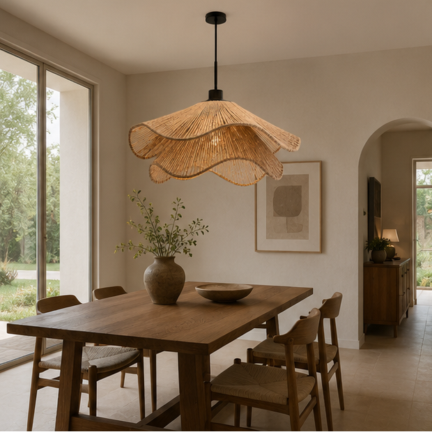 Suspension Vagues Tissu Blanc Sculptural Design - Chambre Salon Cuisine — Lumio