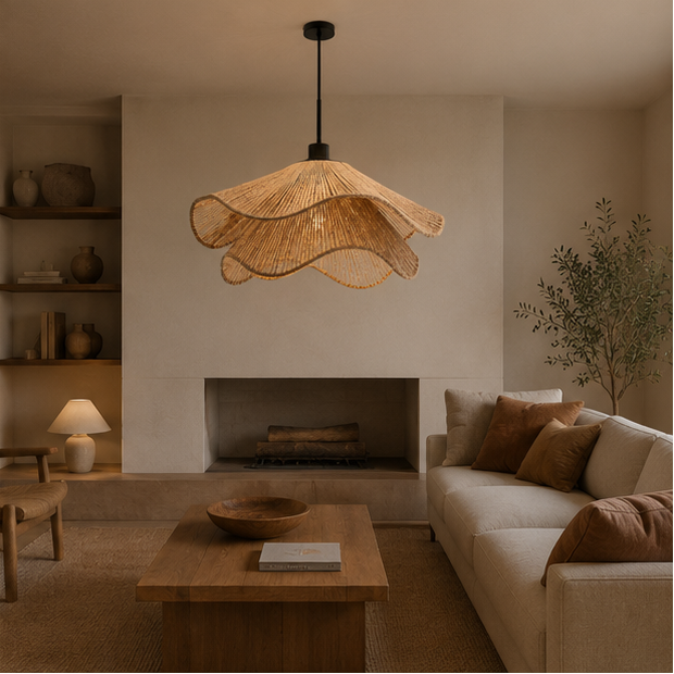Suspension Vagues Tissu Blanc Sculptural Design - Chambre Salon Cuisine — Lumio