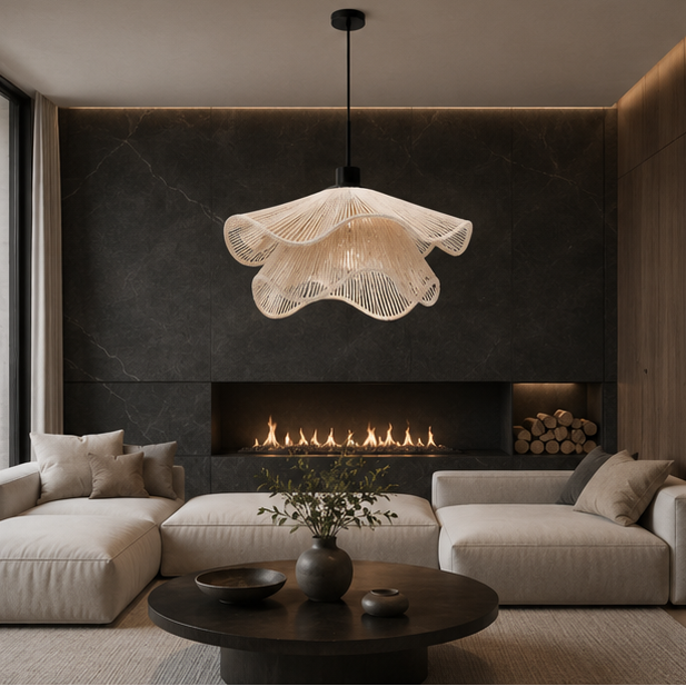 Suspension Vagues Tissu Blanc Sculptural Design - Chambre Salon Cuisine — Lumio