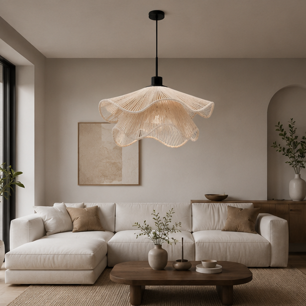 Suspension Vagues Tissu Blanc Sculptural Design - Chambre Salon Cuisine — Lumio