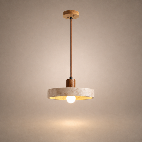 Suspension Cylindre Bois Clair et Béton Épuré Design - Chambre Salon Cuisine — Lumio