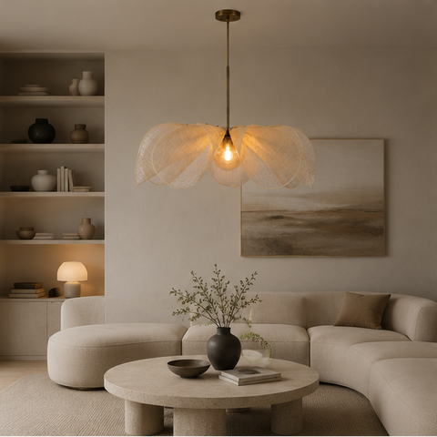 Suspension Pétales Tissu Beige Naturel Épuré Design - Cuisine Chambre Salon — Sérénotia