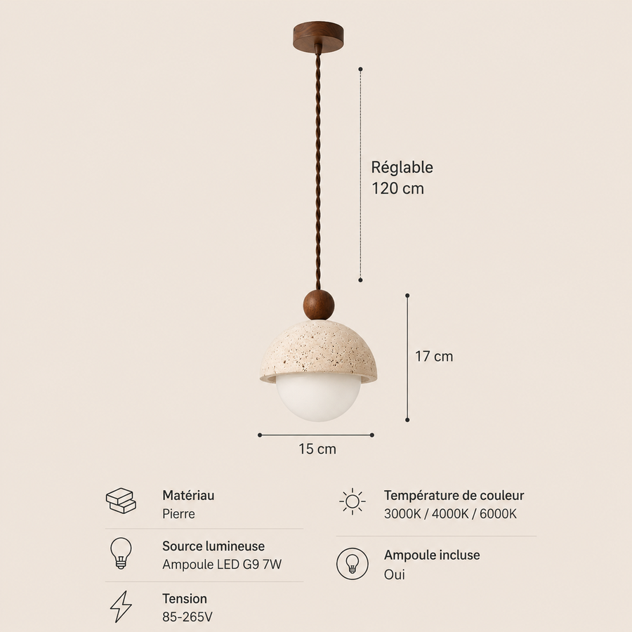 Suspension Dôme Béton et Bois Minimaliste Design - Cuisine Salon Salle à Manger — Adwoa