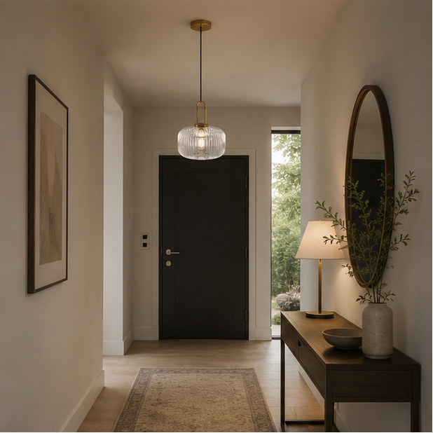 Suspension Cylindre Verre Strié et Laiton Doré - Chambre Salon Cuisine — Dag