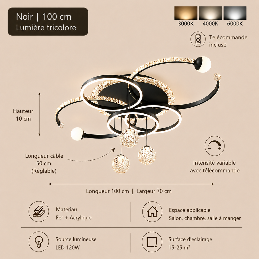 Lustre Plafonnier Anneaux Laiton Doré Minimaliste Dimmable Design - Salon Salle à Manger — Orbit
