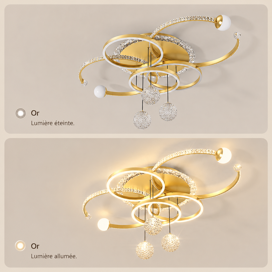 Lustre Plafonnier Anneaux Laiton Doré Minimaliste Dimmable Design - Salon Salle à Manger — Orbit