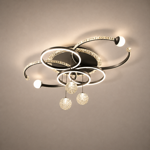 Lustre Plafonnier Anneaux Laiton Doré Minimaliste Dimmable Design - Salon Salle à Manger — Orbit
