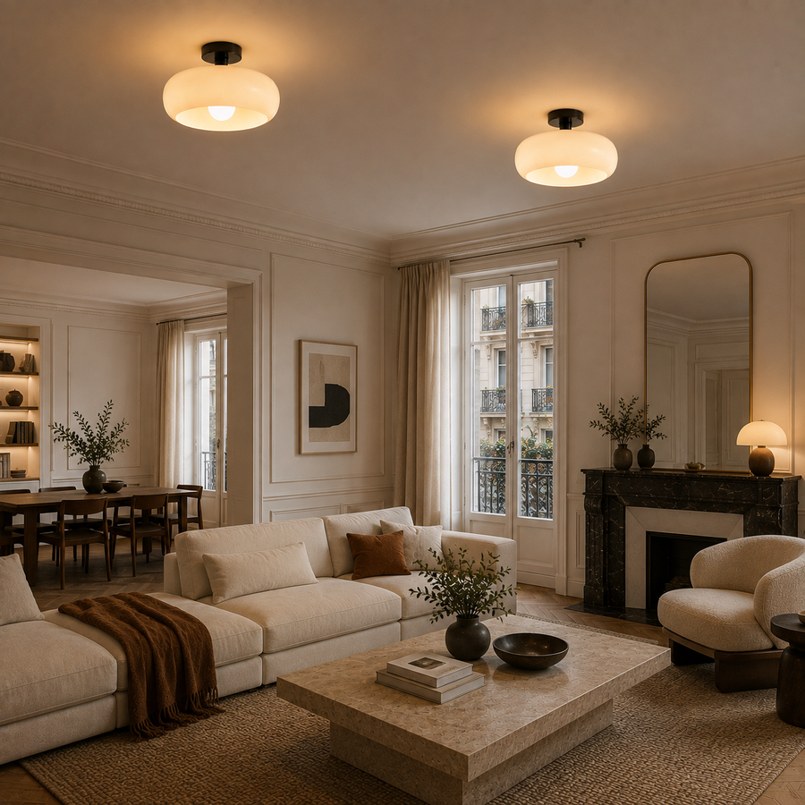 Plafonnier Sphère Verre Opalin et Laiton Minimaliste Design Moderne Boule - Salon Salle à Manger Chambre — Vesta