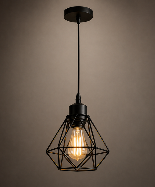 Suspension Abat-Jour Acier Noir et Laiton Industriel - Cuisine Salon Bureau — Puro