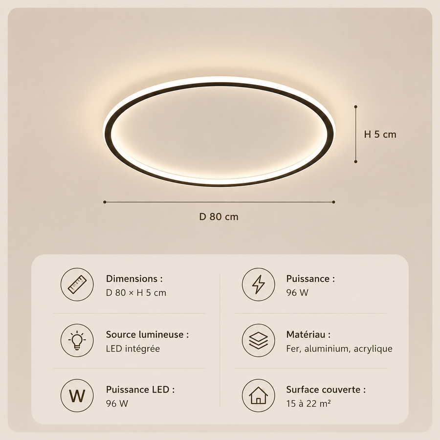 Plafonnier Anneau Métal Noir Minimaliste Design Moderne - Salle de Bain Salon Chambre — Aureo