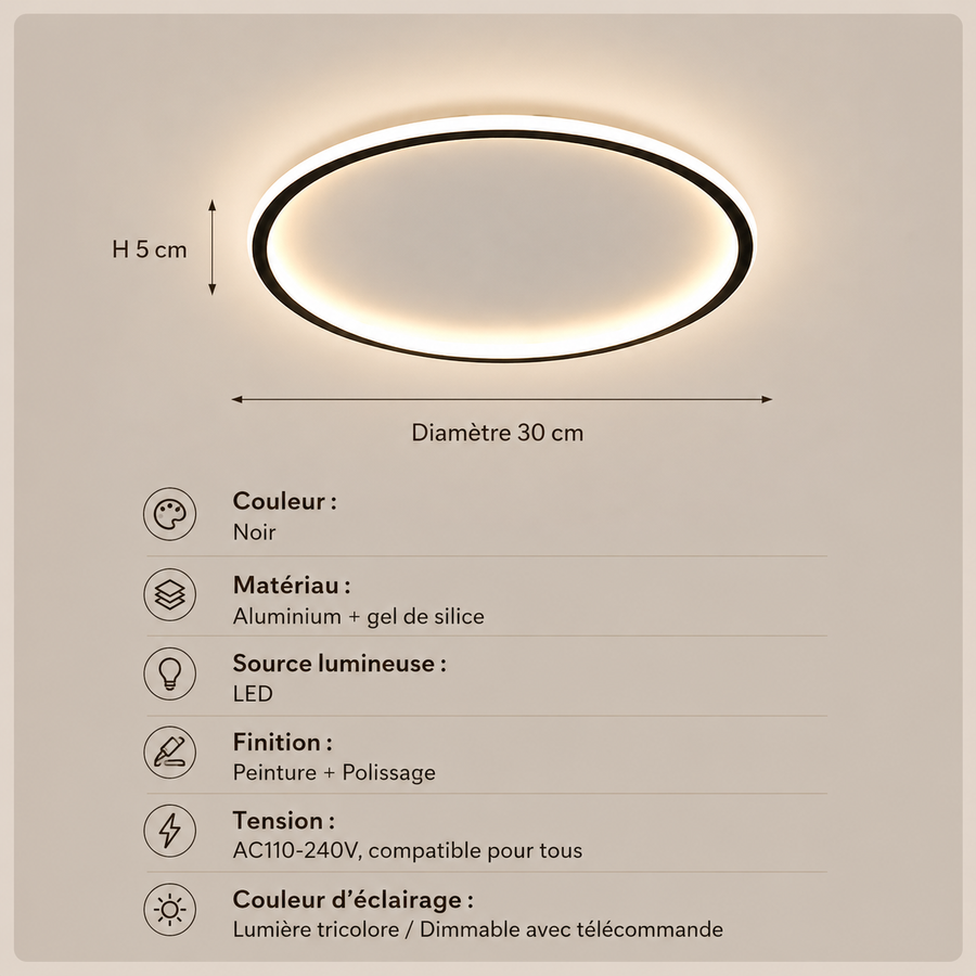 Plafonnier Anneau Métal Noir Minimaliste Design Moderne - Salle de Bain Salon Chambre — Aureo