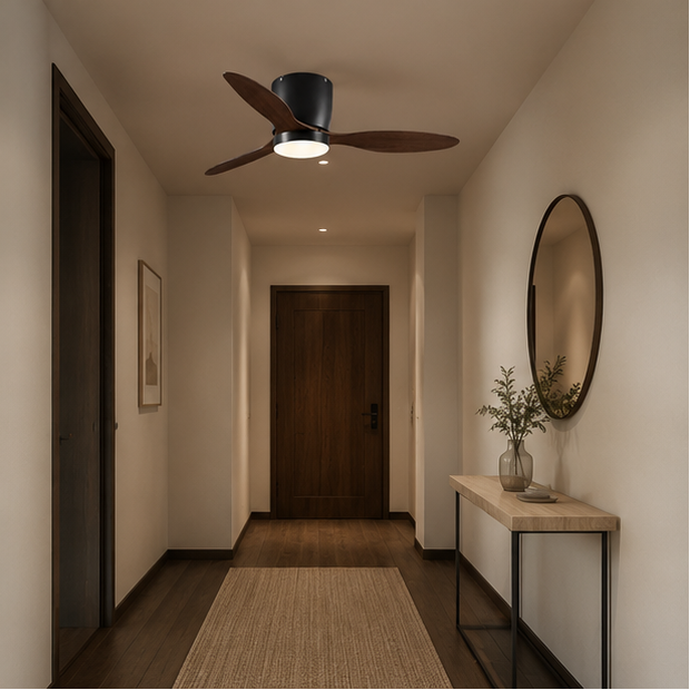 Plafonnier Hélice Bois Noyer et Acier Brossé - Salon Chambre Salle à Manger — Helix