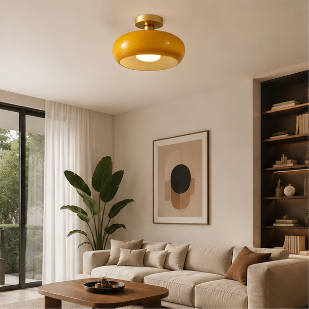 Plafonnier Sphère Verre Opalin et Laiton Minimaliste Design Moderne Boule - Salon Salle à Manger Chambre — Vesta